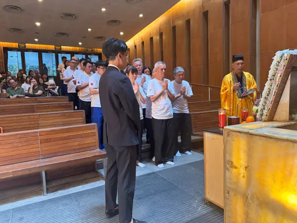 Casket and floral display at a Wake in Singapore