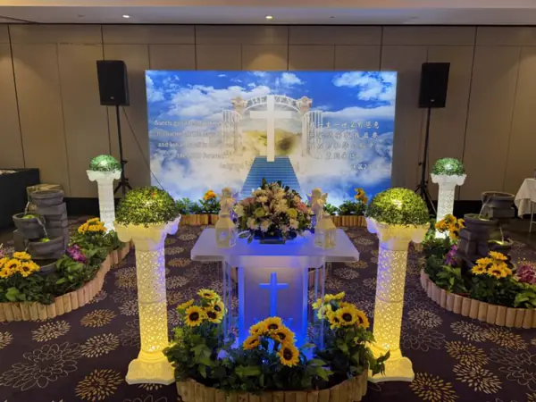 Catholic wake setup at a funeral parlour in Singapore