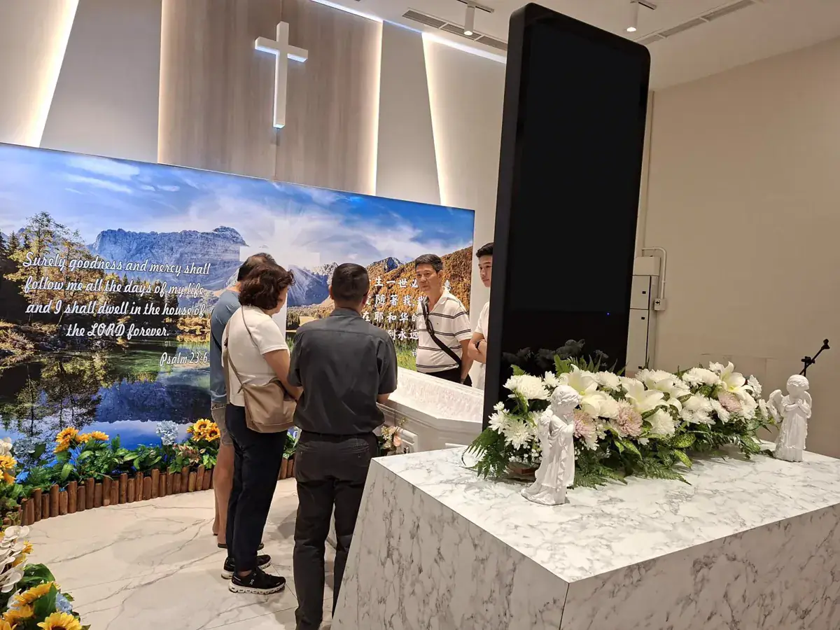 Roman Catholic funeral wake with a crucifix in Singapore