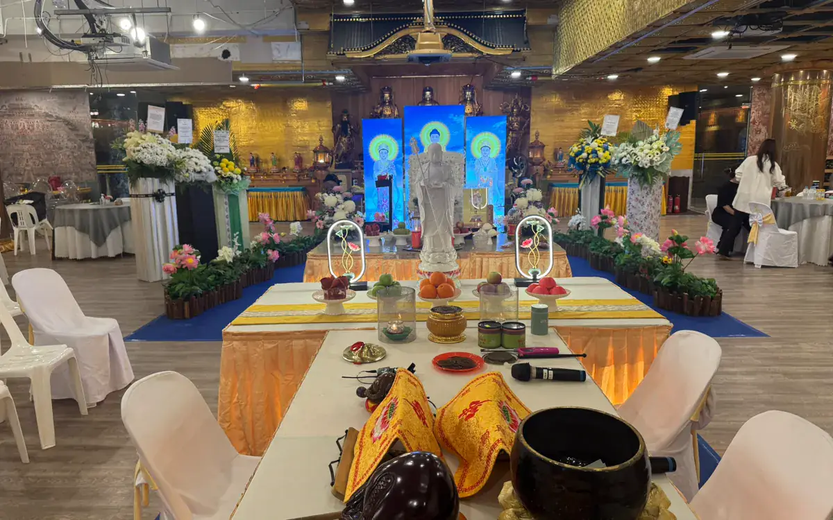 An air-conditioned funeral parlour hall in Singapore